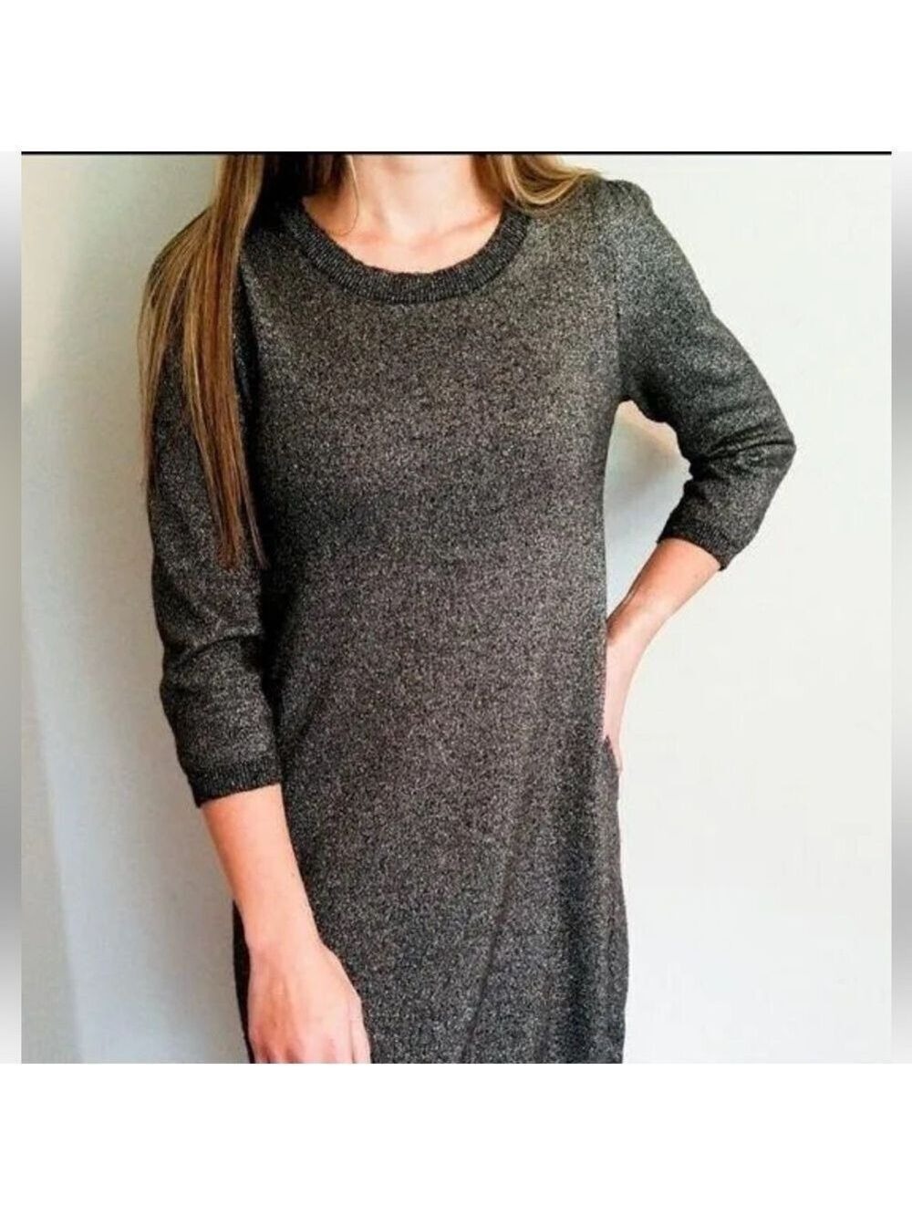 Banana Republic Cashmere Wool Blend Metallic Sweater Dress Cocktail Party Dress
